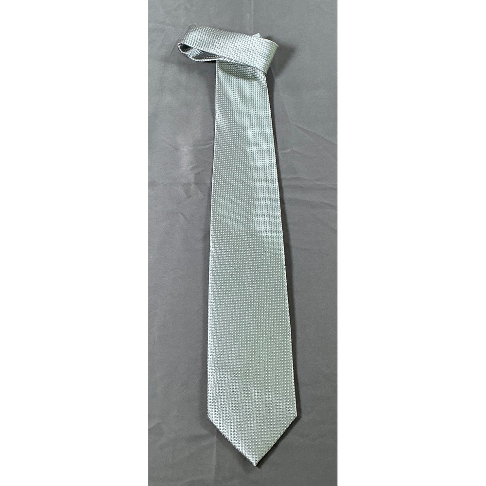 R.K. Seta Mens Silk Tie Sage Green Silver Geometric Micro Pattern Made in Italy